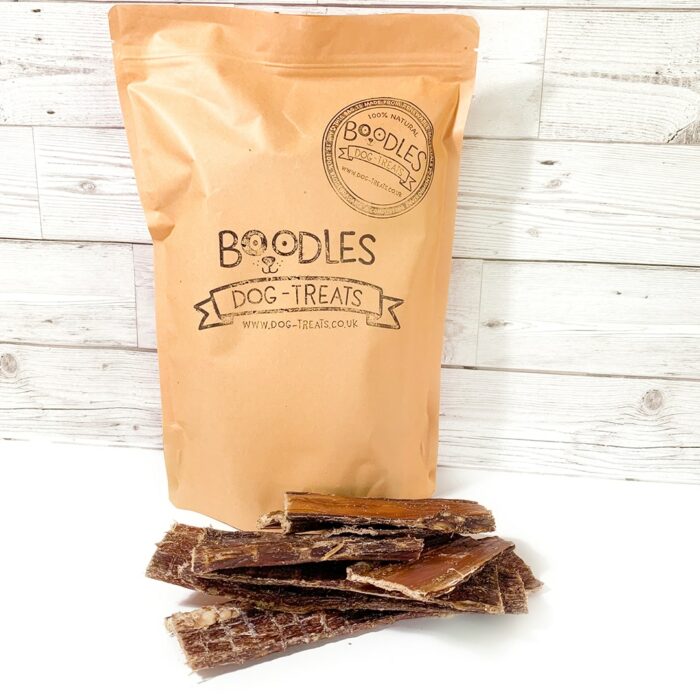 Boodles dog treats - 100% natural and organic - Beef jerky flat treats - packaged in a sustainable recyclable pouch