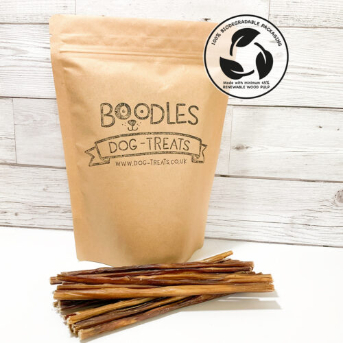Boodles dog treats - doggie spaghetti made from 100% natural meat and packaged in a brown sealable pouch