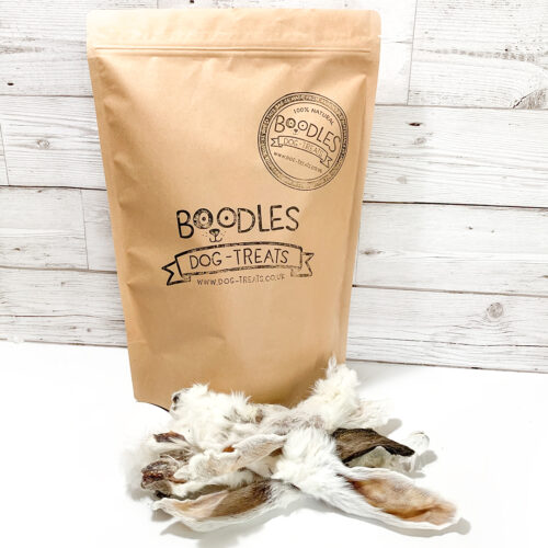Boodles 100% natural air dried rabbit ears with fur in biodegradable taster pouches