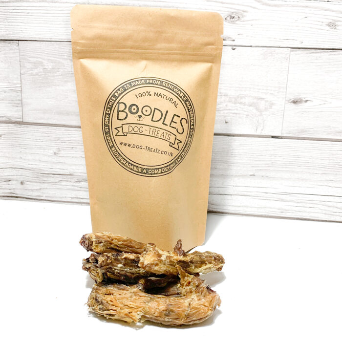 Boodles Air dried chicken neck dog treats made from 100% natural ingredients